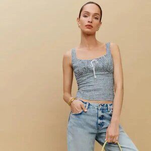 Reformation Balia Linen Top in Slate Check Size 4